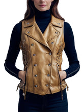 Womenās Tan Brown Lace-Up Leather Vest